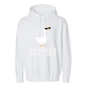 Funny Silly Goose On The Loose Garment-Dyed Fleece Hoodie