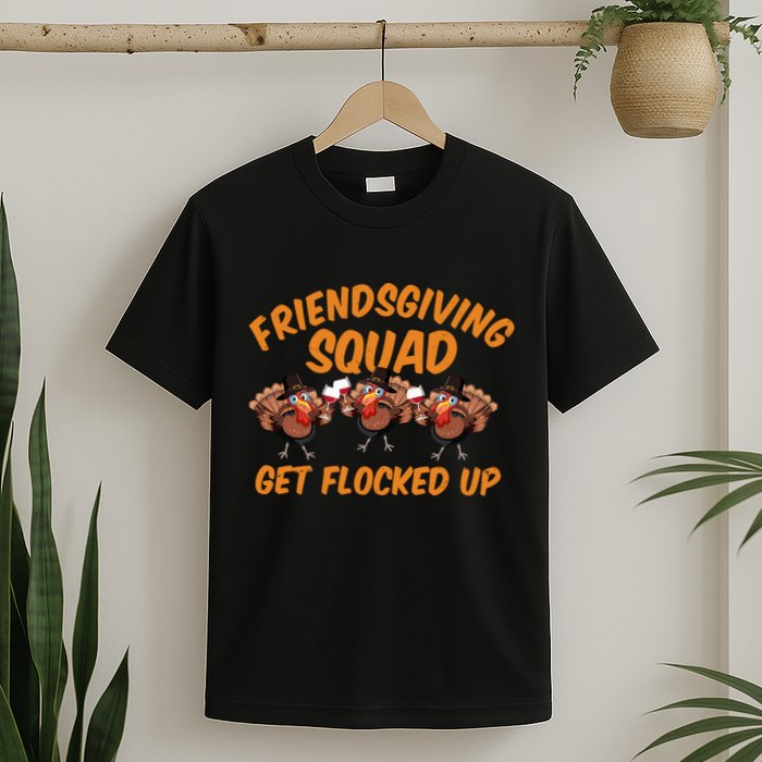 Friendsgiving Squad Get Flocked Up Funny Turkey T-Shirt