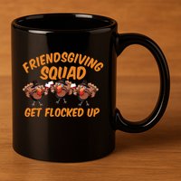 Friendsgiving Squad Get Flocked Up Funny Turkey 11oz C Handle Ceramic Mug