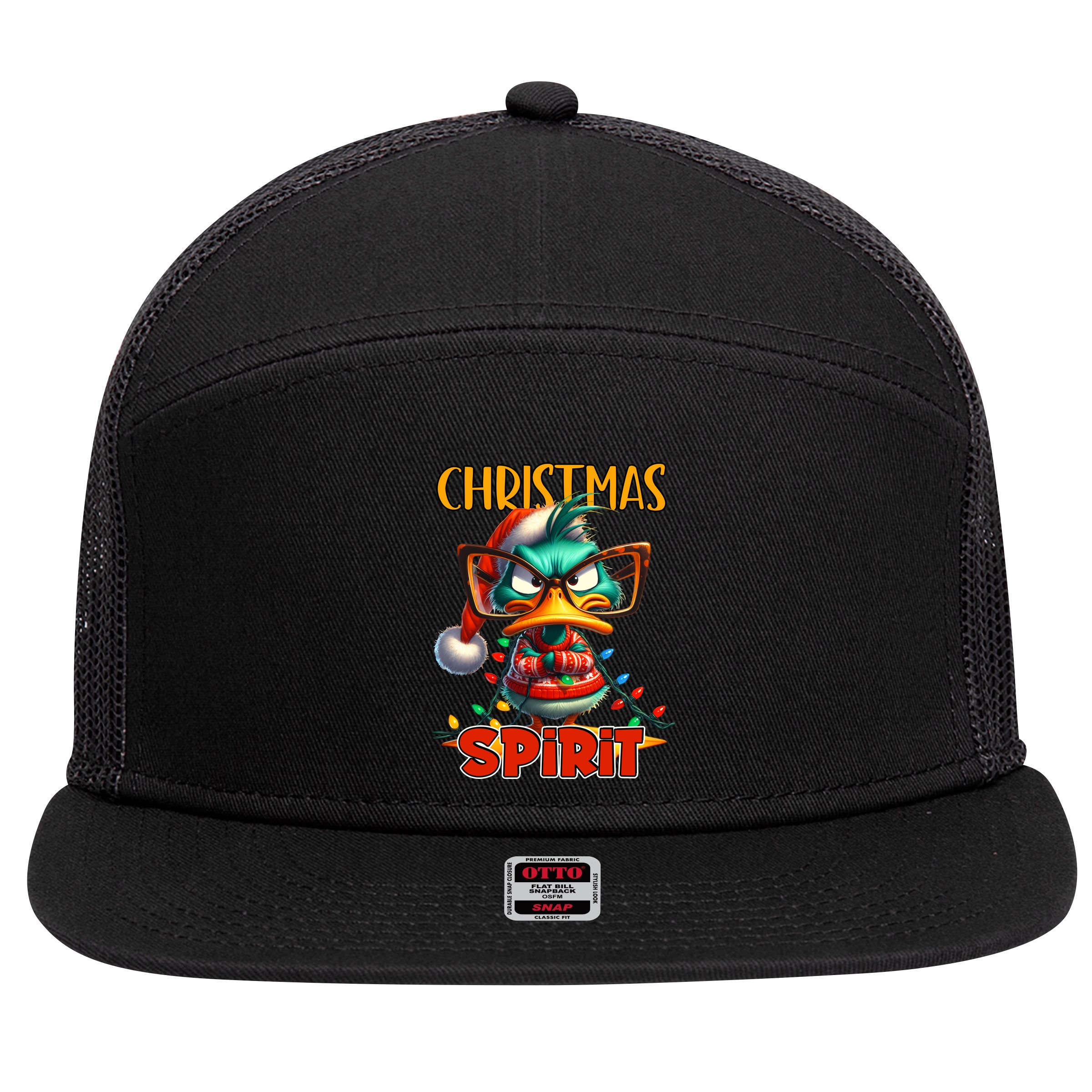 Funny Sarcastic Grumpy Duck Christmas Spirit 7 Panel Mesh Trucker Snapback Hat