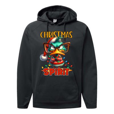 Funny Sarcastic Grumpy Duck Christmas Spirit Performance Fleece Hoodie