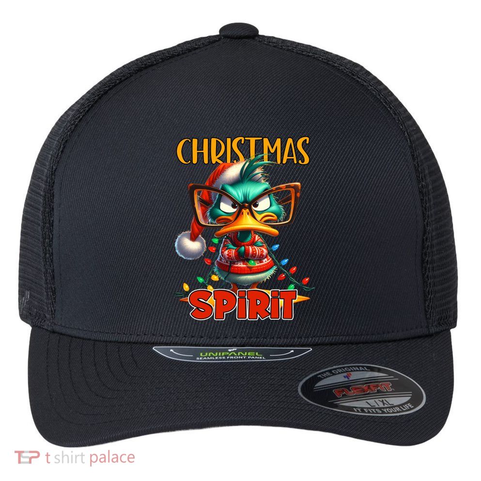 Funny Sarcastic Grumpy Duck Christmas Spirit Flexfit Unipanel Trucker Cap