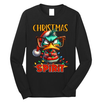 Funny Sarcastic Grumpy Duck Christmas Spirit Long Sleeve Shirt