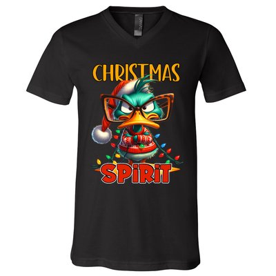 Funny Sarcastic Grumpy Duck Christmas Spirit V-Neck T-Shirt