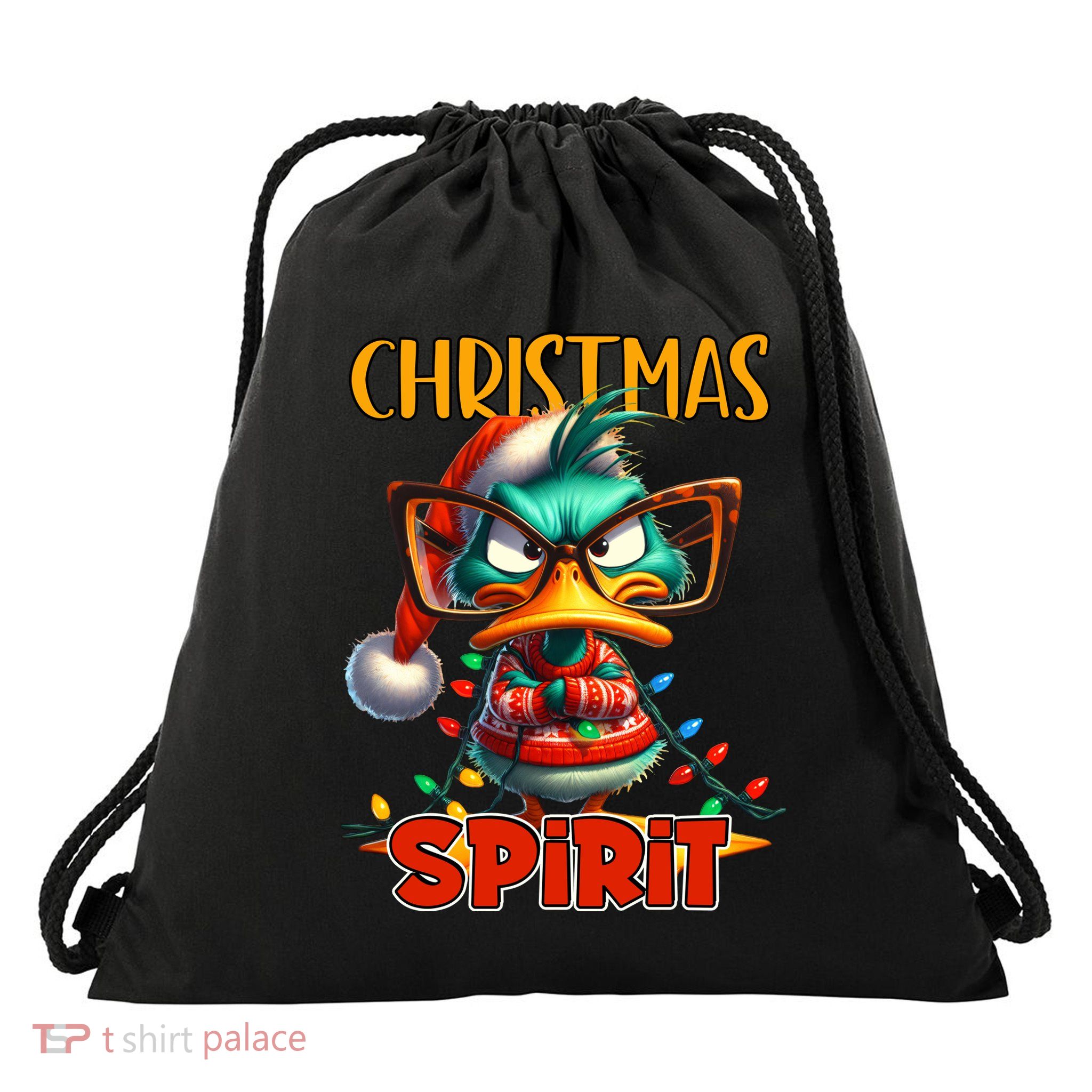 Funny Sarcastic Grumpy Duck Christmas Spirit Drawstring Bag