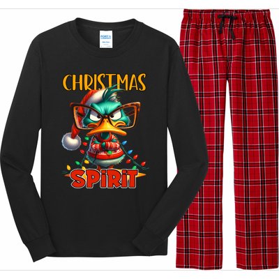 Funny Sarcastic Grumpy Duck Christmas Spirit Long Sleeve Pajama Set