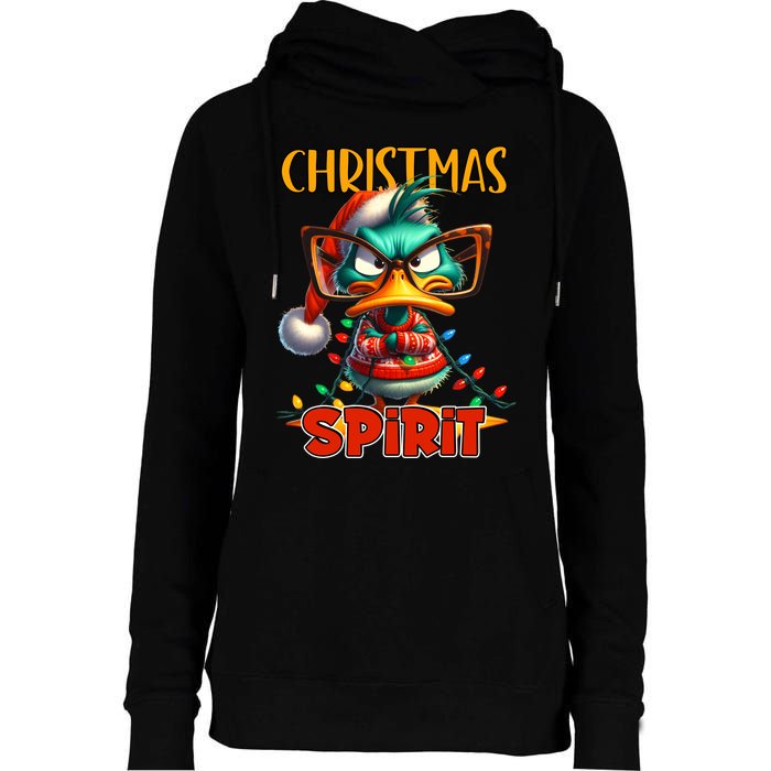 Funny Sarcastic Grumpy Duck Christmas Spirit Womens Funnel Neck Pullover Hood