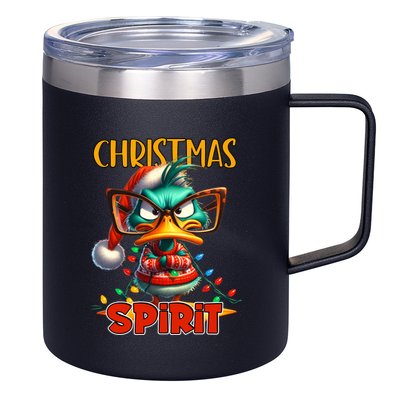 Funny Sarcastic Grumpy Duck Christmas Spirit 12oz Stainless Steel Coffee Mug
