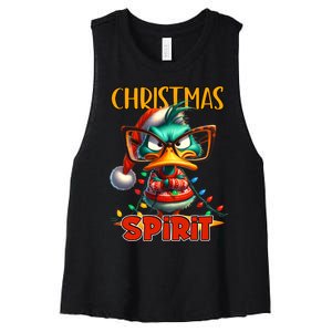 Funny Sarcastic Grumpy Duck Christmas Spirit Women's Racerback Cropped Tank