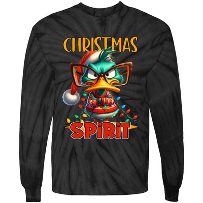 Funny Sarcastic Grumpy Duck Christmas Spirit Tie-Dye Long Sleeve Shirt