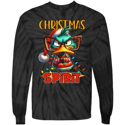 Funny Sarcastic Grumpy Duck Christmas Spirit Tie-Dye Long Sleeve Shirt