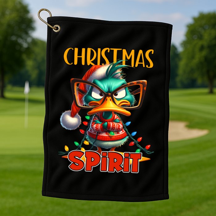 Funny Sarcastic Grumpy Duck Christmas Spirit Golf Towel