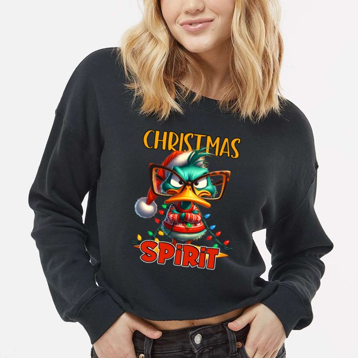 Funny Sarcastic Grumpy Duck Christmas Spirit Cropped Pullover Crew