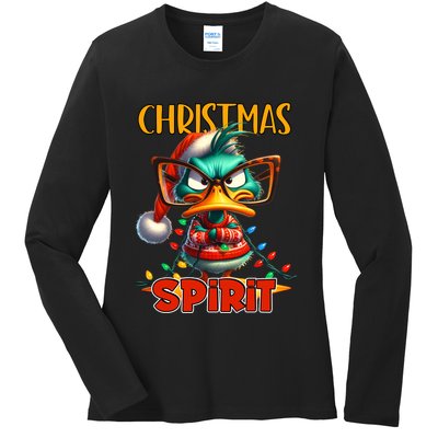 Funny Sarcastic Grumpy Duck Christmas Spirit Ladies Long Sleeve Shirt