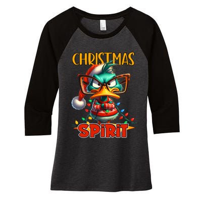 Funny Sarcastic Grumpy Duck Christmas Spirit Women's Tri-Blend 3/4-Sleeve Raglan Shirt