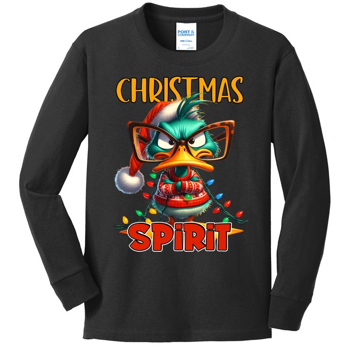 Funny Sarcastic Grumpy Duck Christmas Spirit Kids Long Sleeve Shirt