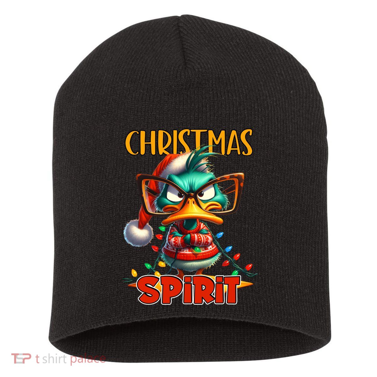 Funny Sarcastic Grumpy Duck Christmas Spirit Short Acrylic Beanie
