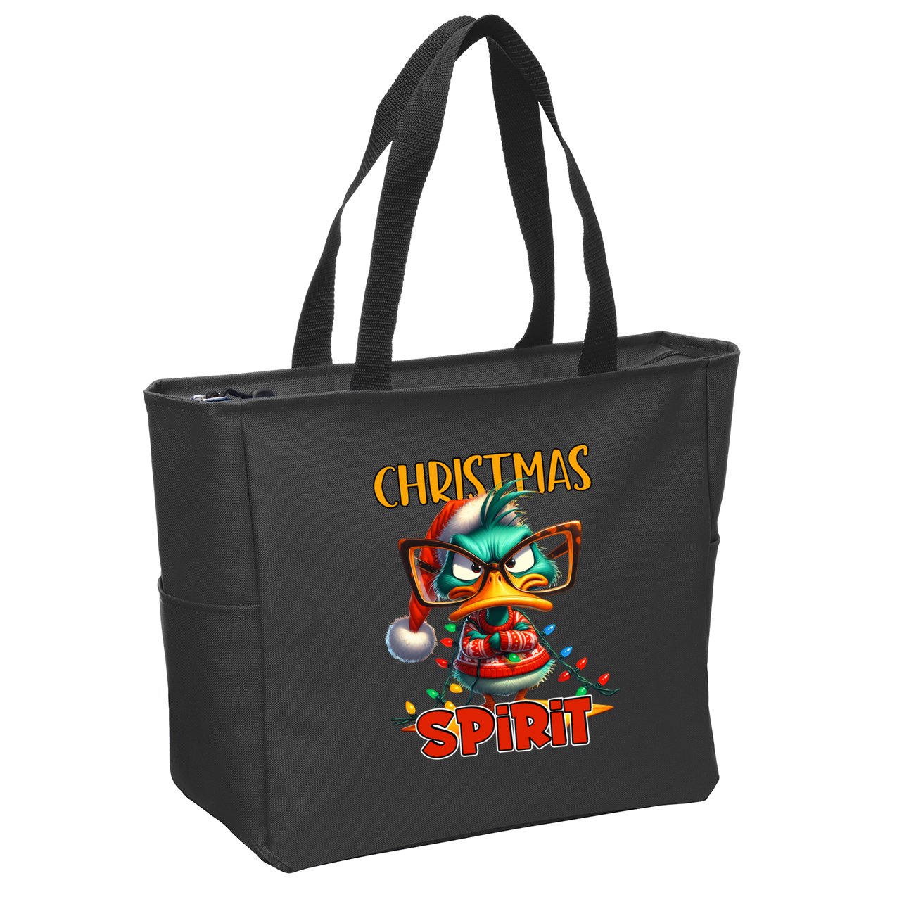 Funny Sarcastic Grumpy Duck Christmas Spirit Zip Tote Bag