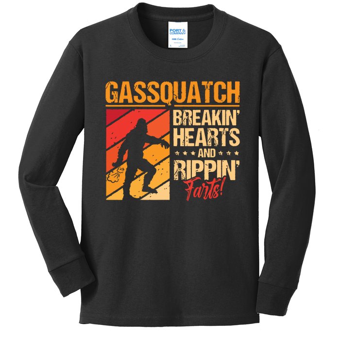 Funny Sasquatch Gasquatch Breakin Hearts Rippin Fart Bigfoot Kids Long Sleeve Shirt