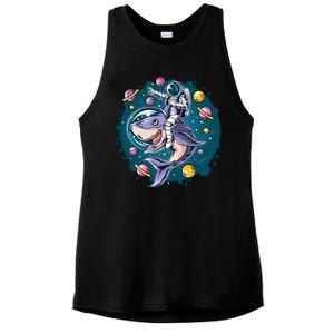 Funny Space Galaxy Astronaut Shark Ladies PosiCharge Tri-Blend Wicking Tank