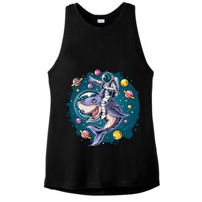 Funny Space Galaxy Astronaut Shark Ladies PosiCharge Tri-Blend Wicking Tank
