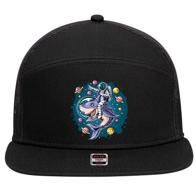 Funny Space Galaxy Astronaut Shark 7 Panel Mesh Trucker Snapback Hat