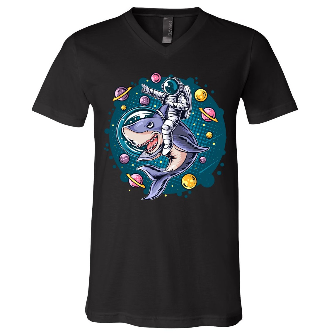 Funny Space Galaxy Astronaut Shark V-Neck T-Shirt
