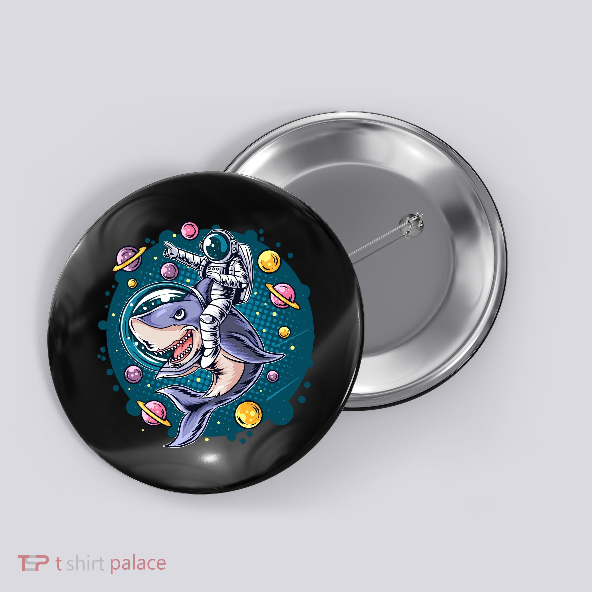 Funny Space Galaxy Astronaut Shark Button