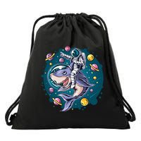 Funny Space Galaxy Astronaut Shark Drawstring Bag