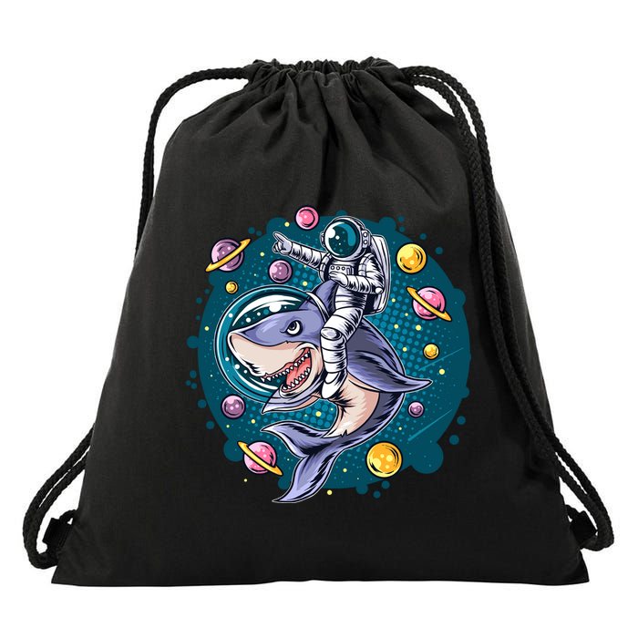 Funny Space Galaxy Astronaut Shark Drawstring Bag