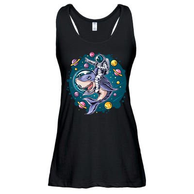 Funny Space Galaxy Astronaut Shark Ladies Essential Flowy Tank