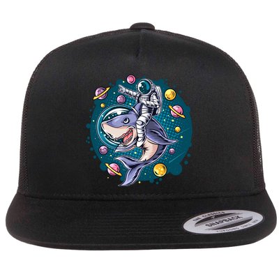 Funny Space Galaxy Astronaut Shark Flat Bill Trucker Hat