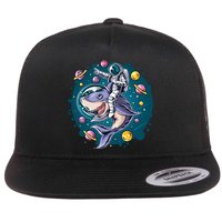 Funny Space Galaxy Astronaut Shark Flat Bill Trucker Hat