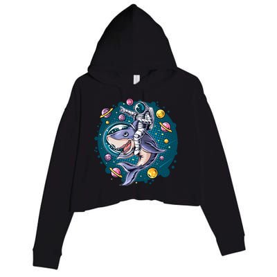 Funny Space Galaxy Astronaut Shark Crop Fleece Hoodie