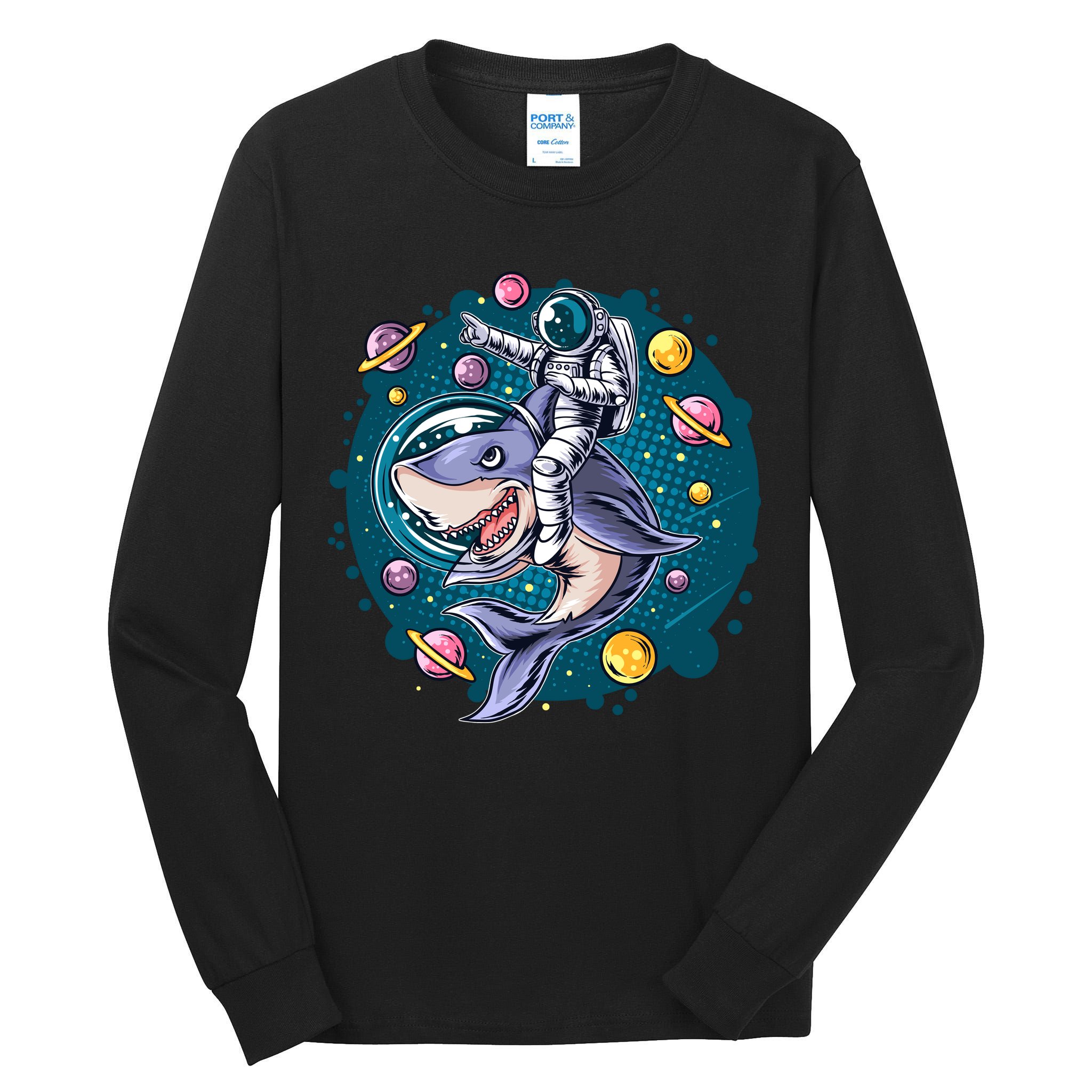 Funny Space Galaxy Astronaut Shark Tall Long Sleeve T-Shirt