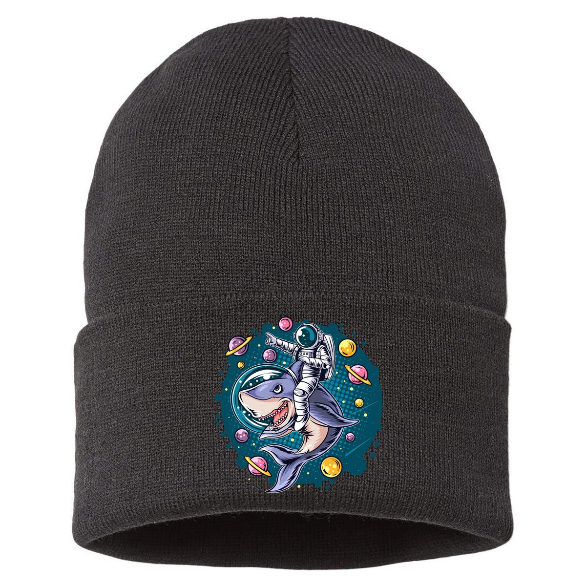 Funny Space Galaxy Astronaut Shark Sustainable Knit Beanie