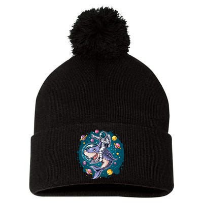 Funny Space Galaxy Astronaut Shark Pom Pom 12in Knit Beanie