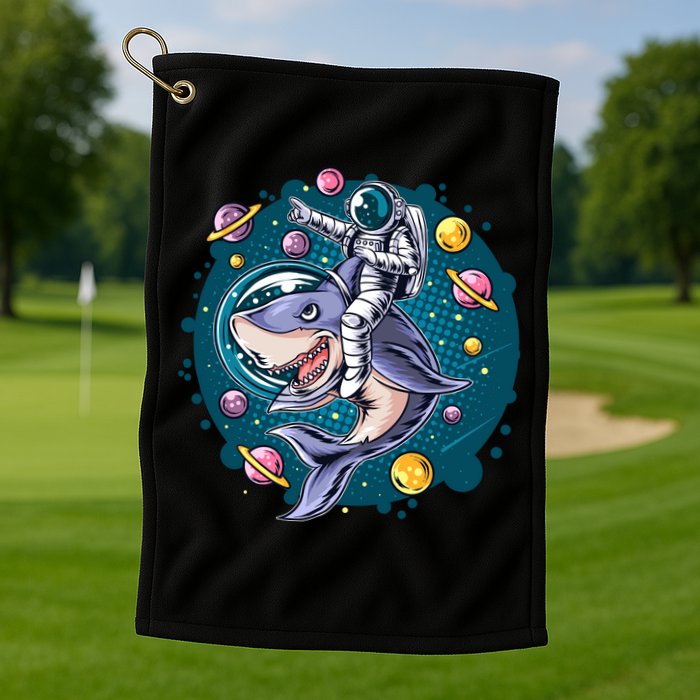 Funny Space Galaxy Astronaut Shark Golf Towel