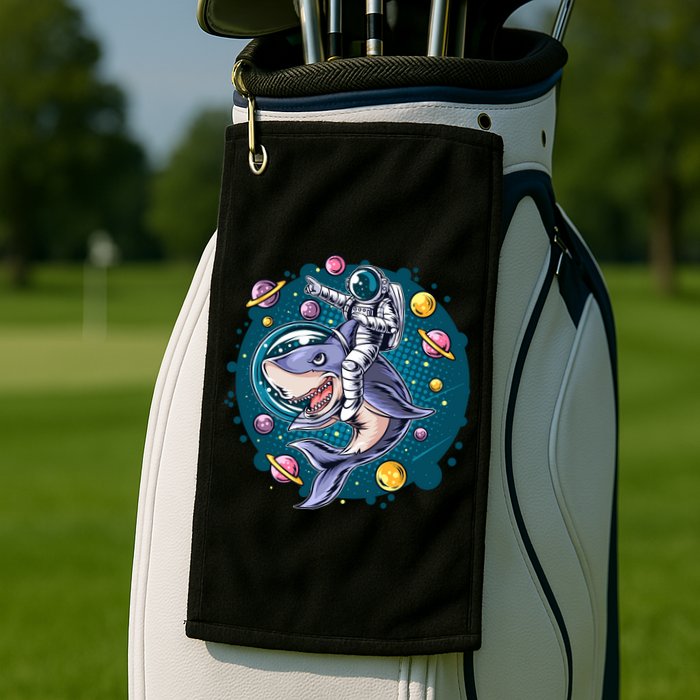 Funny Space Galaxy Astronaut Shark Golf Towel
