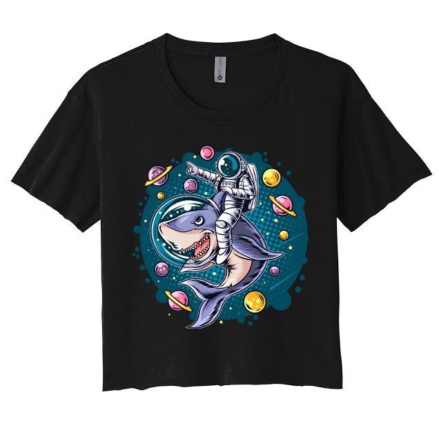 Funny Space Galaxy Astronaut Shark Crop Top