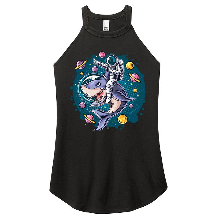 Funny Space Galaxy Astronaut Shark Women's Perfect Tri Rocker Tank