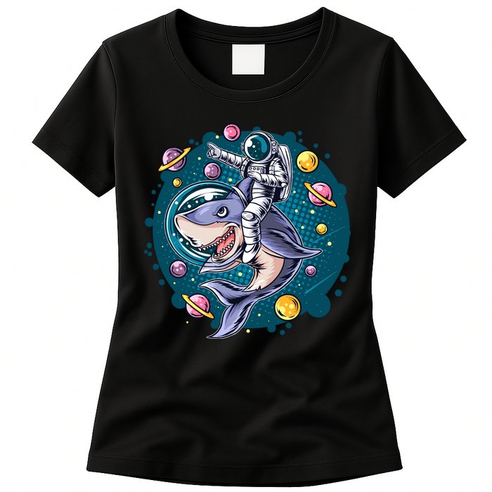 Funny Space Galaxy Astronaut Shark Womens T-Shirt
