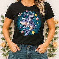 Funny Space Galaxy Astronaut Shark Womens T-Shirt