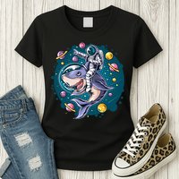 Funny Space Galaxy Astronaut Shark Womens T-Shirt