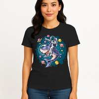 Funny Space Galaxy Astronaut Shark Womens T-Shirt