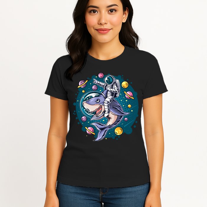 Funny Space Galaxy Astronaut Shark Womens T-Shirt