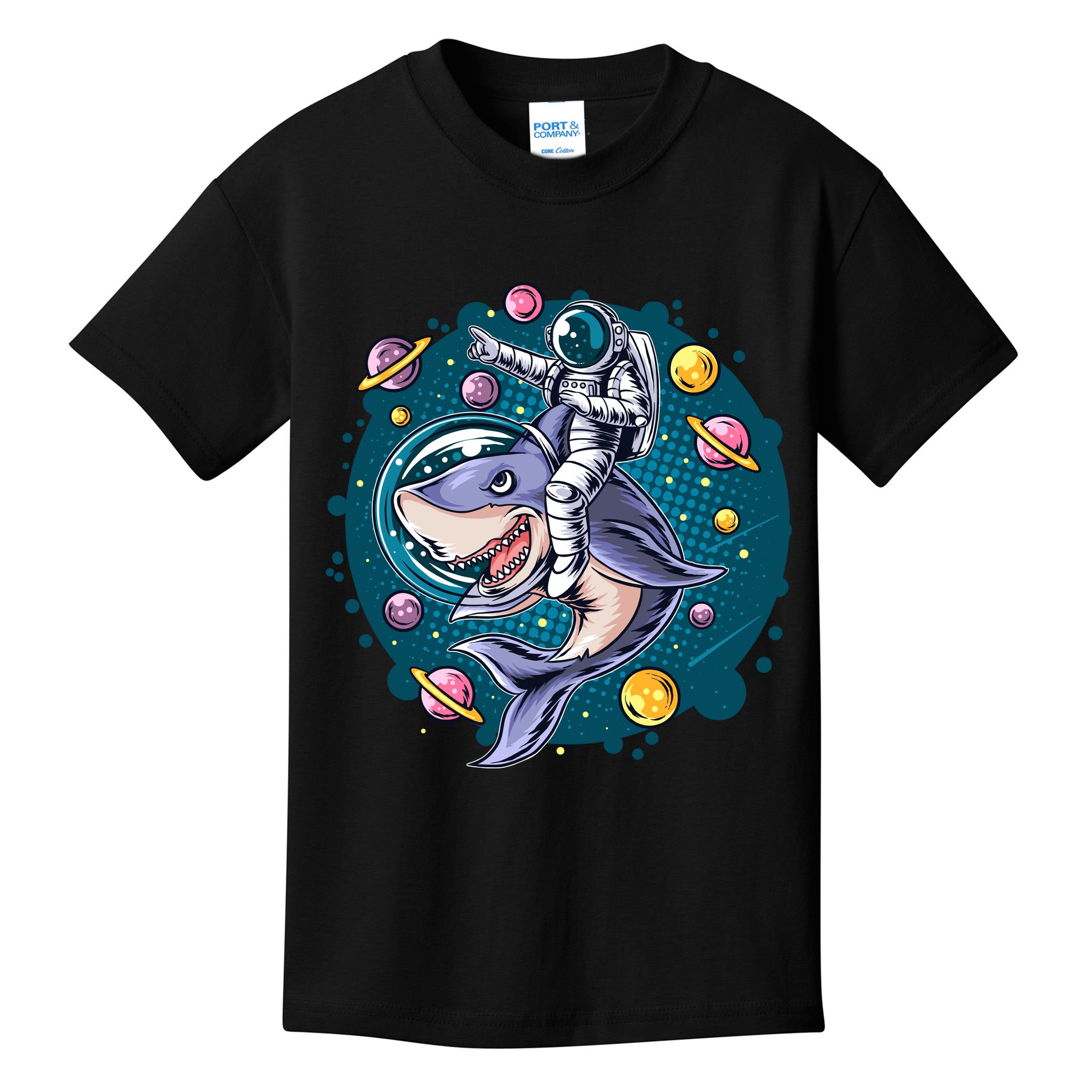 Funny Space Galaxy Astronaut Shark Kids T-Shirt
