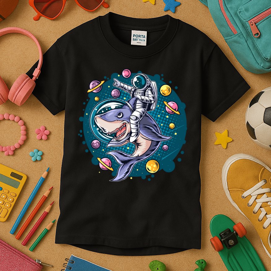 Funny Space Galaxy Astronaut Shark Kids T-Shirt
