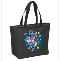 Funny Space Galaxy Astronaut Shark Zip Tote Bag