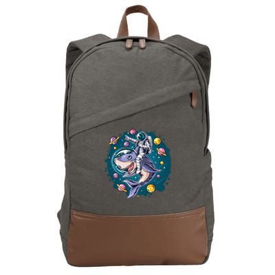 Funny Space Galaxy Astronaut Shark Cotton Canvas Backpack